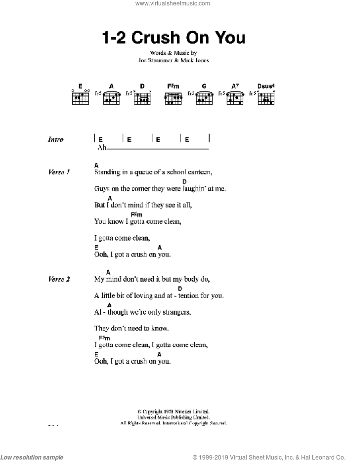 1-2 Crush On You sheet music for guitar (chords) by The Clash, Joe Strummer and Mick Jones, intermediate skill level