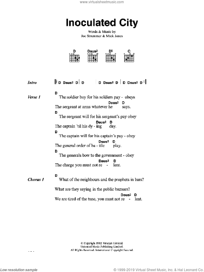 Inoculated City sheet music for guitar (chords) by The Clash, Joe Strummer and Mick Jones, intermediate skill level