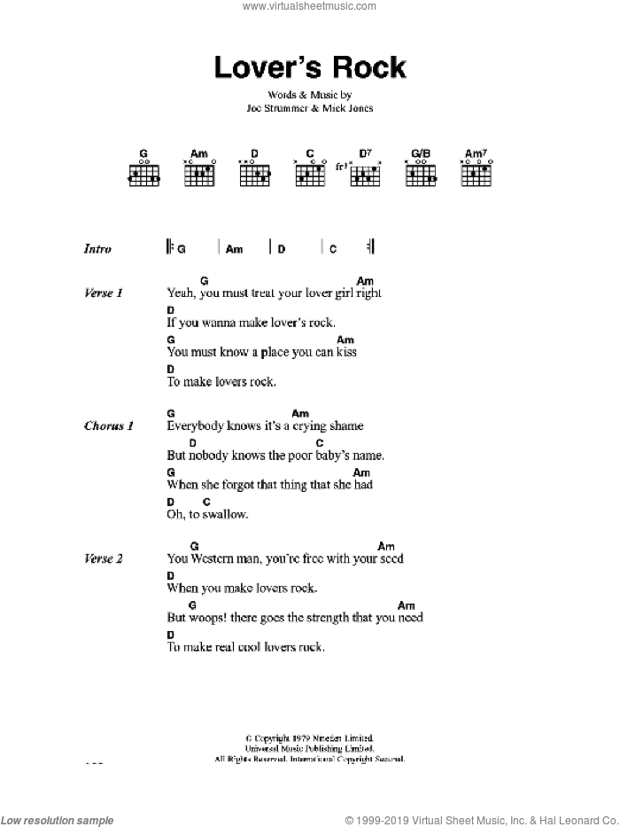 Lover's Rock sheet music for guitar (chords) by The Clash, Joe Strummer and Mick Jones, intermediate skill level