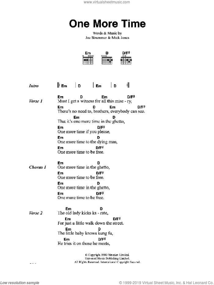 One More Time sheet music for guitar (chords) by The Clash, Joe Strummer and Mick Jones, intermediate skill level