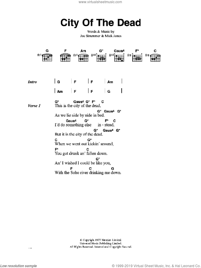 City Of The Dead sheet music for guitar (chords) by The Clash, Joe Strummer and Mick Jones, intermediate skill level