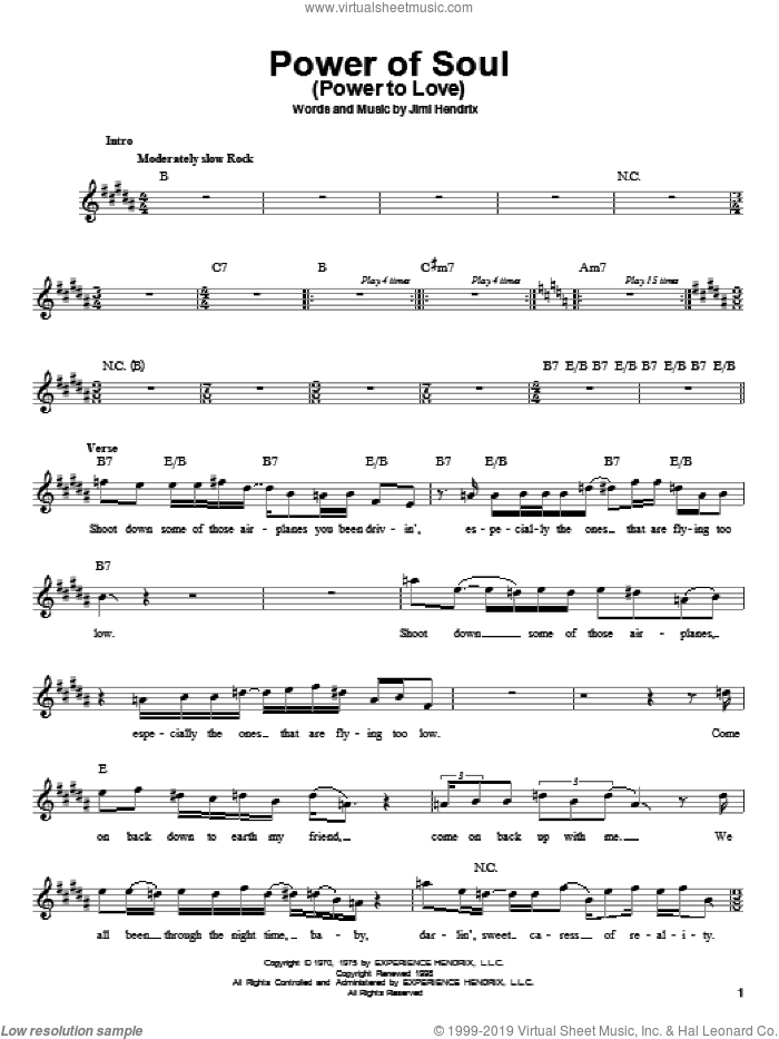 Power Of Soul (Power To Love) sheet music for guitar solo (chords) by Jimi Hendrix, easy guitar (chords)