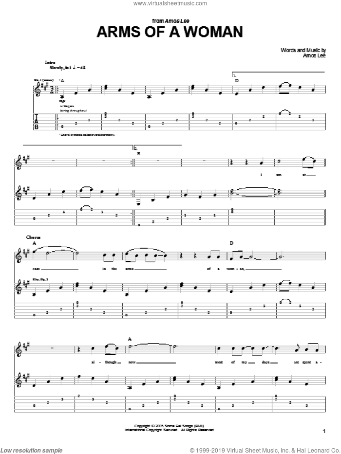 Arms Of A Woman sheet music for guitar (tablature) by Amos Lee, intermediate skill level