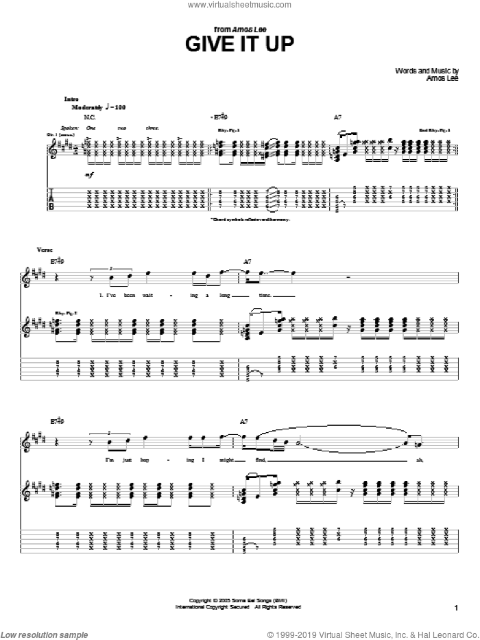 Give It Up sheet music for guitar (tablature) by Amos Lee, intermediate skill level