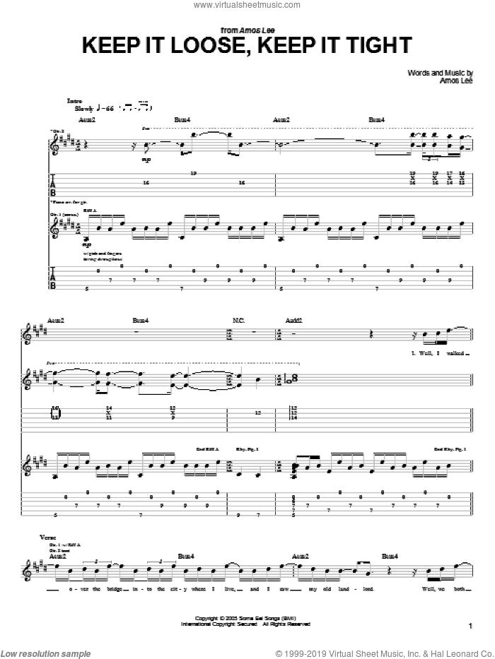 Keep It Loose, Keep It Tight sheet music for guitar (tablature) by Amos Lee, intermediate skill level