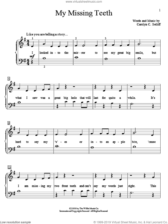My Missing Teeth sheet music for piano solo (elementary) by Carolyn C. Setliff, beginner piano (elementary)