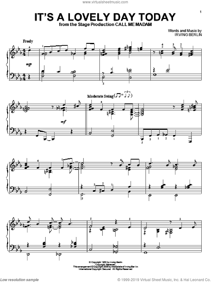 It's A Lovely Day Today sheet music for piano solo by Irving Berlin, intermediate skill level