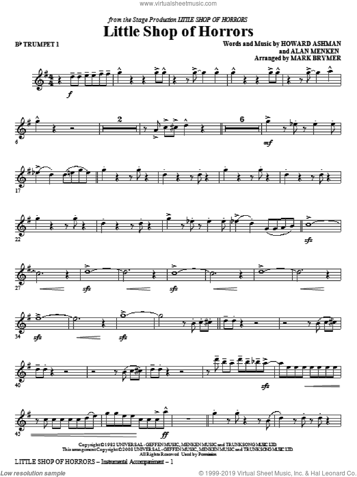 Little Shop Of Horrors (from Little Shop of Horrors) (arr. Mark Brymer) (complete set of parts) sheet music for orchestra/band by Alan Menken, Howard Ashman and Mark Brymer, intermediate skill level