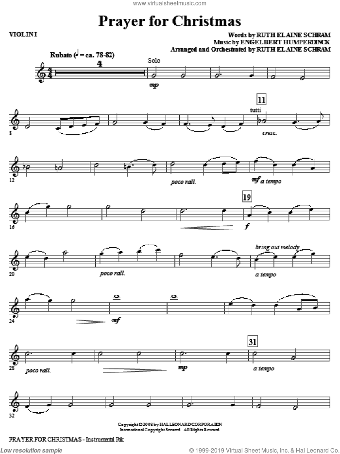 Prayer For Christmas (complete set of parts) sheet music for orchestra/band (Strings) by Ruth Elaine Schram and Engelbert Humperdinck, intermediate skill level