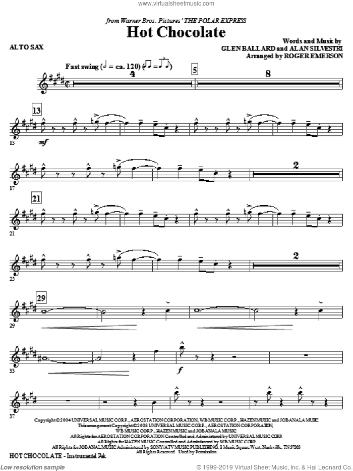 Hot Chocolate (from The Polar Express) (complete set of parts) sheet music for orchestra/band by Glen Ballard, Alan Silvestri and Roger Emerson, intermediate skill level