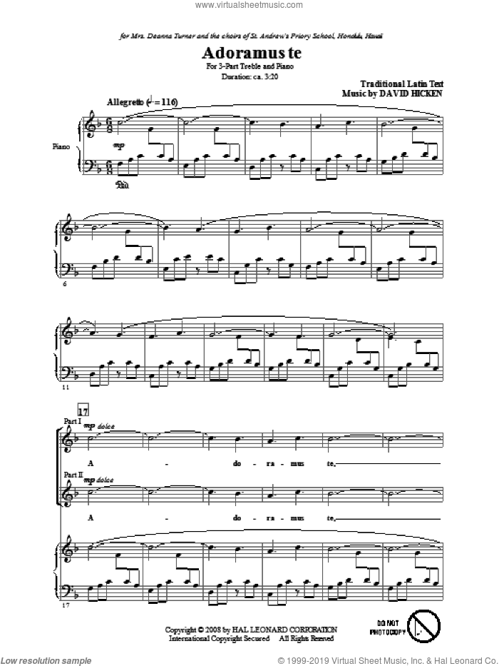 Adoramus Te sheet music for choir (3-Part Treble) by David Hicken and Miscellaneous, intermediate skill level