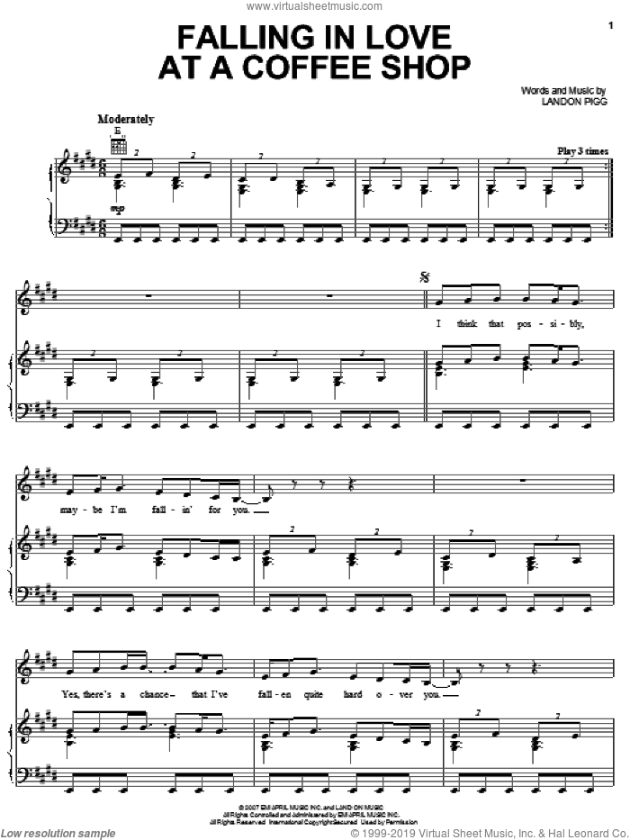 Falling In Love At A Coffee Shop sheet music for voice, piano or guitar by Landon Pigg, intermediate skill level