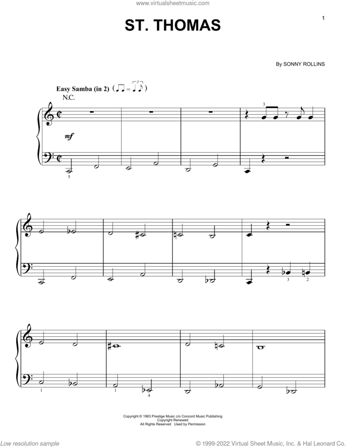 St. Thomas, (beginner) sheet music for piano solo by Sonny Rollins, beginner skill level