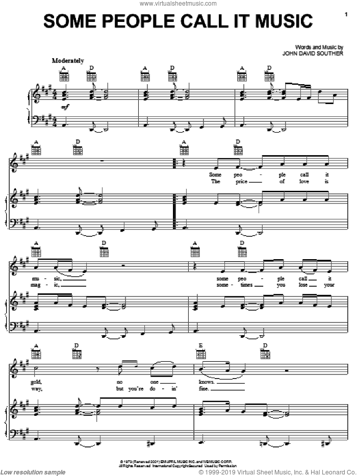 Some People Call It Music sheet music for voice, piano or guitar by John David Souther, intermediate skill level