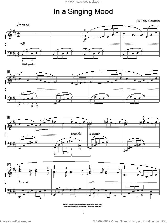 In A Singing Mood sheet music for piano solo (elementary) by Tony Caramia and Miscellaneous, beginner piano (elementary)