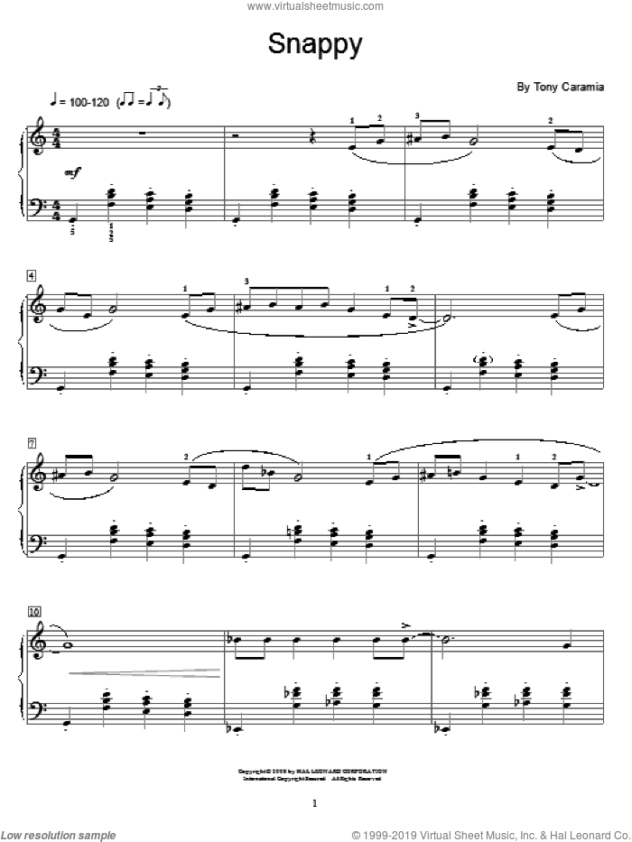 Snappy sheet music for piano solo (elementary) by Tony Caramia and Miscellaneous, beginner piano (elementary)
