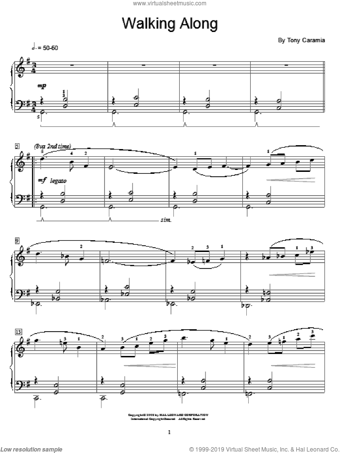 Walking Along sheet music for piano solo (elementary) by Tony Caramia and Miscellaneous, beginner piano (elementary)