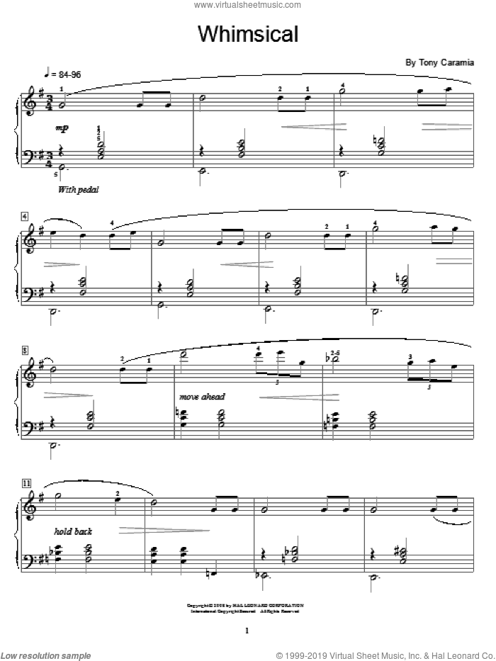 Whimsical sheet music for piano solo (elementary) by Tony Caramia and Miscellaneous, beginner piano (elementary)