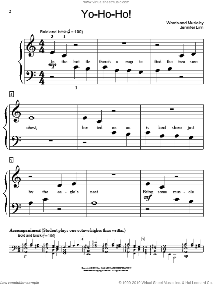 Yo-Ho-Ho! sheet music for piano solo (elementary) by Jennifer Linn and Miscellaneous, beginner piano (elementary)