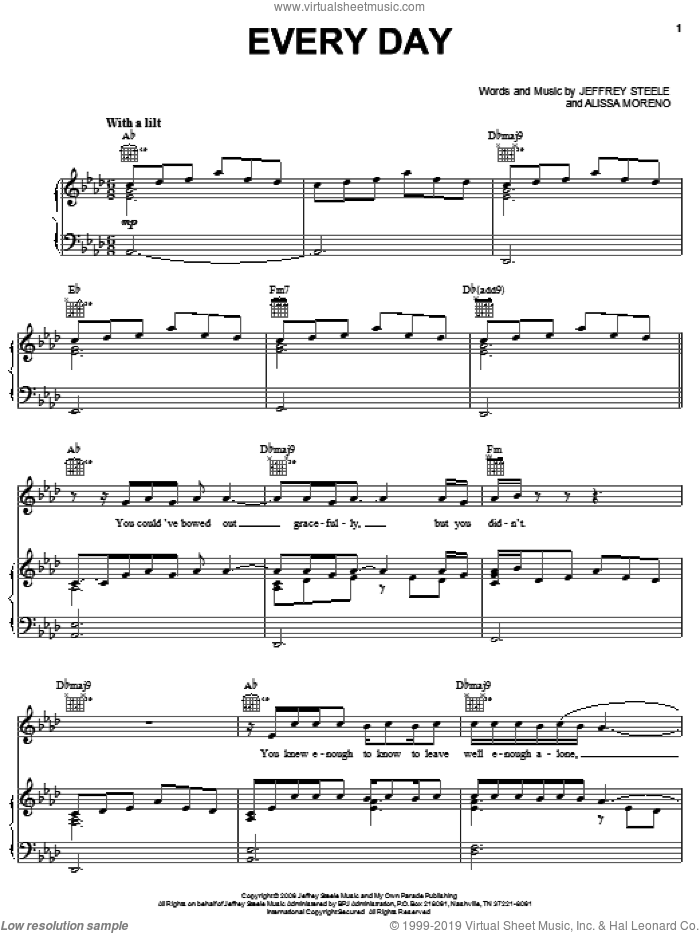 Every Day sheet music for voice, piano or guitar by Rascal Flatts, Alissa Moreno and Jeffrey Steele, intermediate skill level
