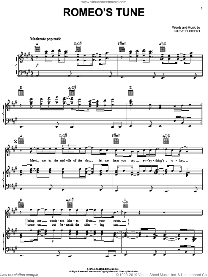 Romeo's Tune sheet music for voice, piano or guitar by Steve Forbert and Keith Urban, intermediate skill level