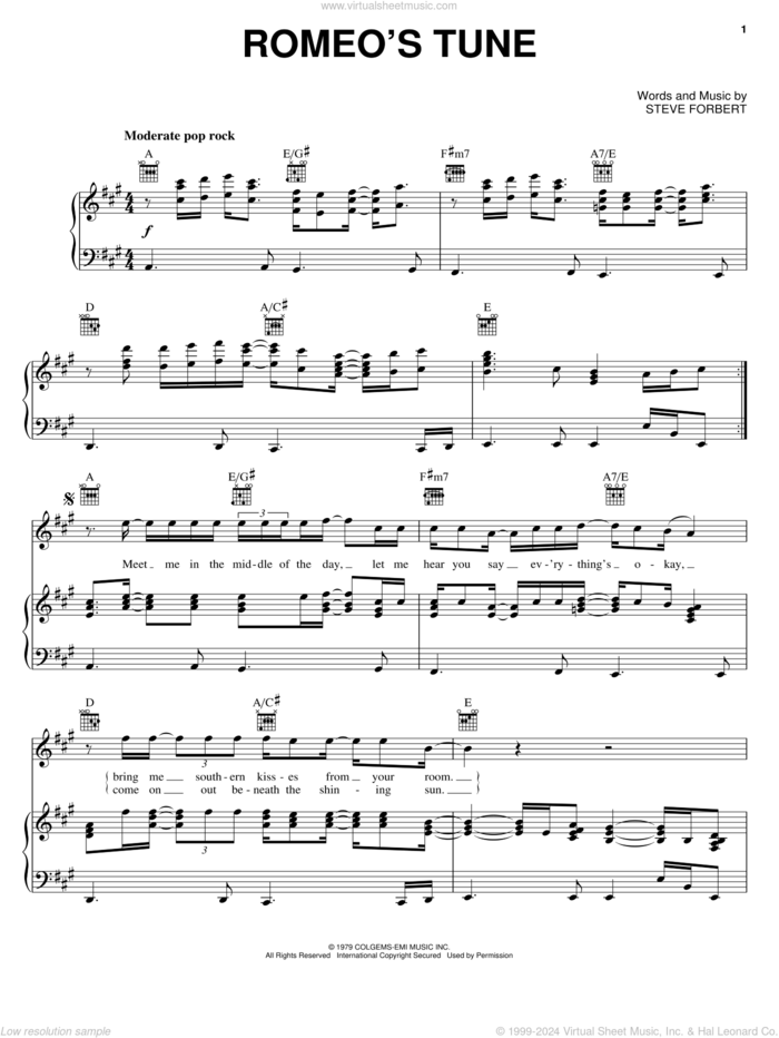 Romeo's Tune sheet music for voice, piano or guitar by Steve Forbert and Keith Urban, intermediate skill level