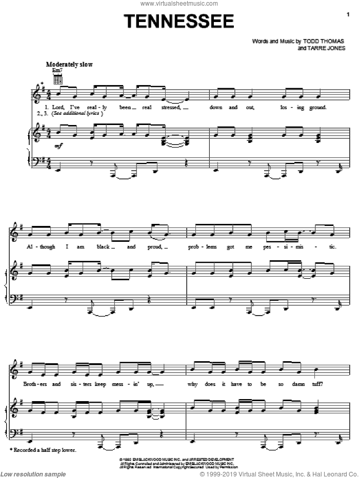 Tennessee sheet music for voice, piano or guitar by Arrested Development, Tarre Jones and Todd Thomas, intermediate skill level