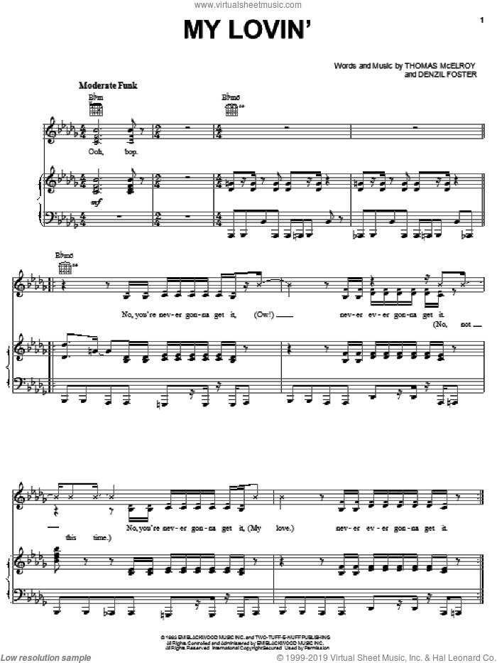 My Lovin' sheet music for voice, piano or guitar by En Vogue, Denzil Foster and Thomas McElroy, intermediate skill level