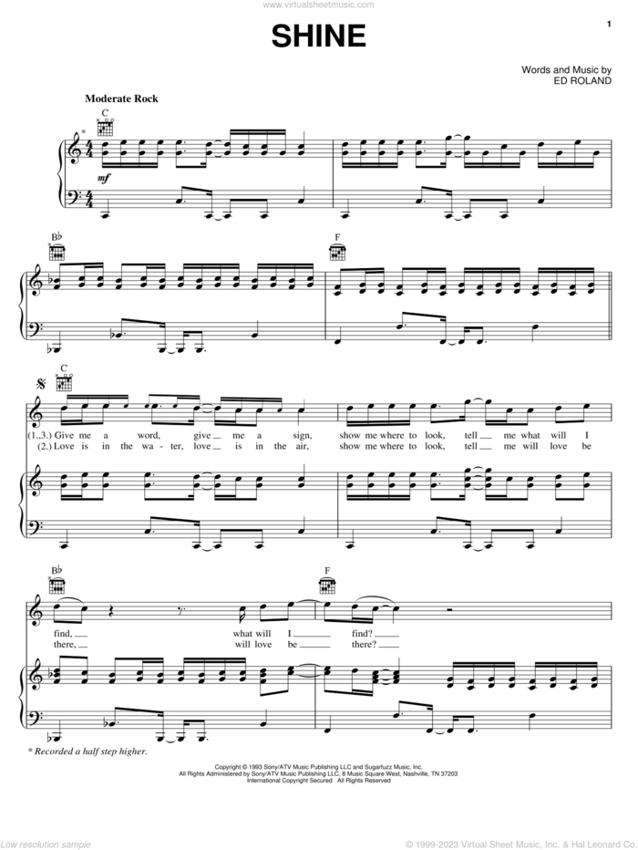 Shine sheet music for voice, piano or guitar by Collective Soul and Ed Roland, intermediate skill level