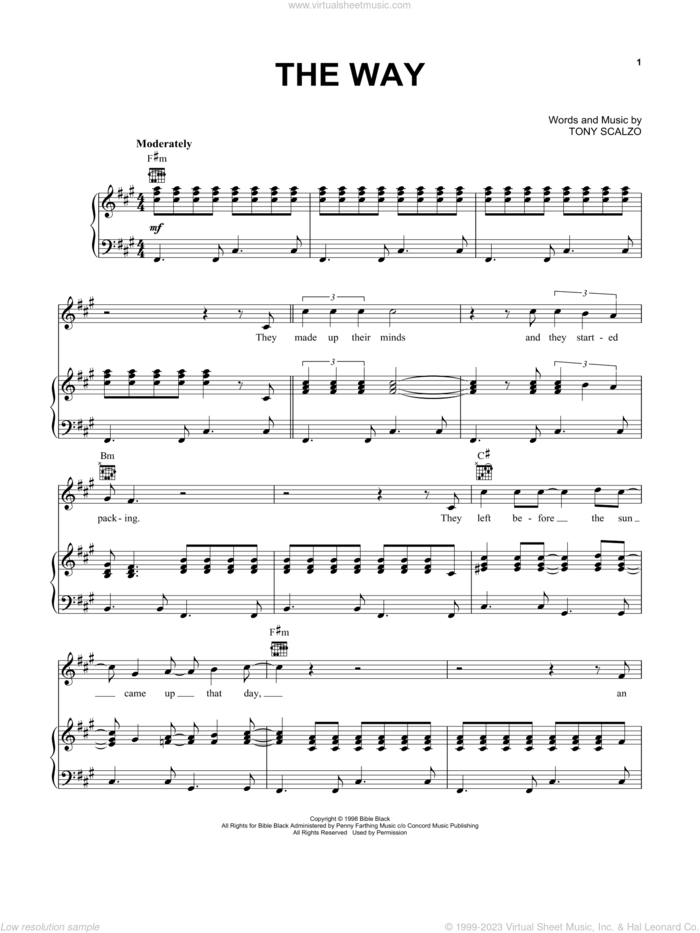 The Way sheet music for voice, piano or guitar by Fastball and Tony Scalzo, intermediate skill level