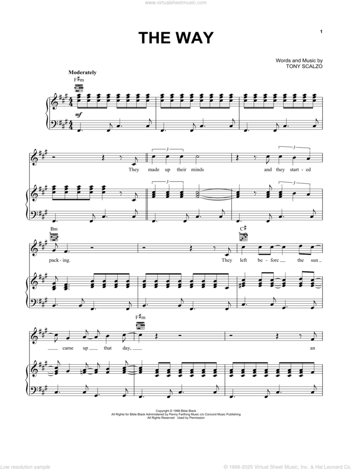 The Way sheet music for voice, piano or guitar by Fastball and Tony Scalzo, intermediate skill level