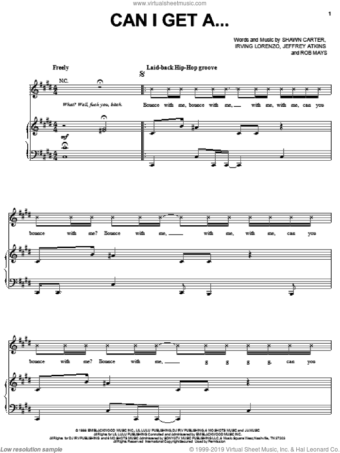 Can I Get A... sheet music for voice, piano or guitar by Jay-Z, Irving Lorenzo, J. Atkins, Rob Mays and Shawn Carter, intermediate skill level