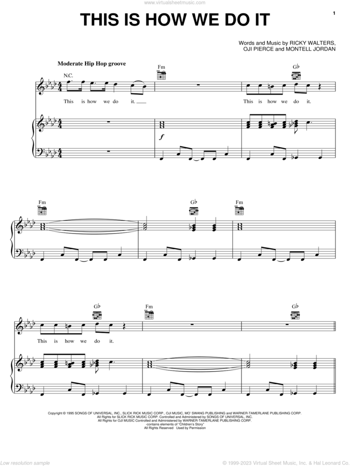 This Is How We Do It sheet music for voice, piano or guitar by Montell Jordan, Oji Pierce and Ricky Walters, intermediate skill level
