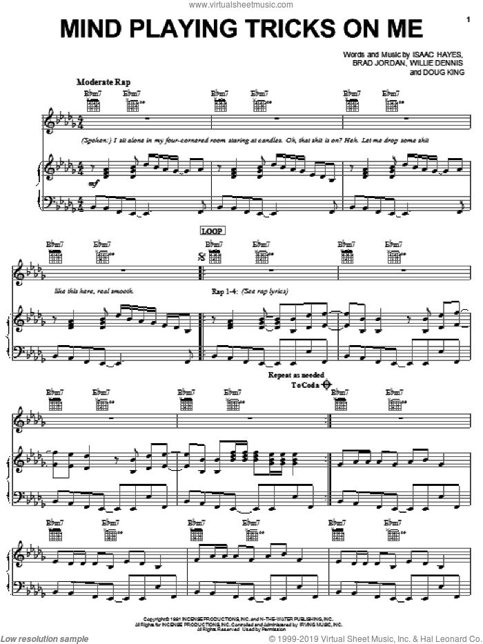 Mind Playing Tricks On Me sheet music for voice, piano or guitar by Geto Boys, Brad Jordan, Doug King, Isaac Hayes and Willie Dennis, intermediate skill level