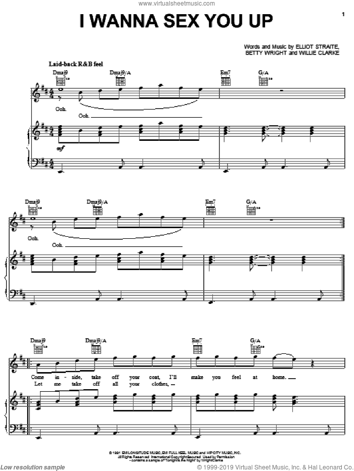 I Wanna Sex You Up sheet music for voice, piano or guitar by Color Me Badd, Betty Wright, Elliot Straite and Willie Clarke, intermediate skill level