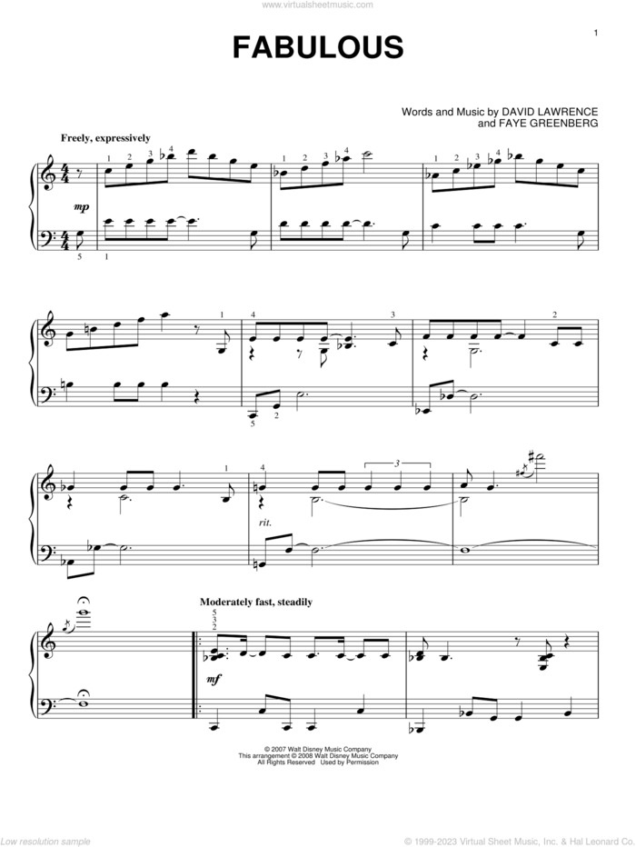 Fabulous sheet music for piano solo by High School Musical 2, David Lawrence and Faye Greenberg, intermediate skill level