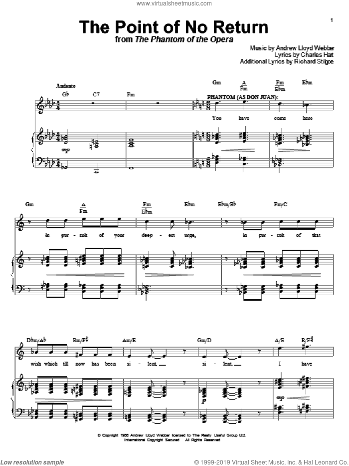 The Point Of No Return (from The Phantom Of The Opera) sheet music for voice and piano by Andrew Lloyd Webber, The Phantom Of The Opera (Musical), Charles Hart and Richard Stilgoe, intermediate skill level