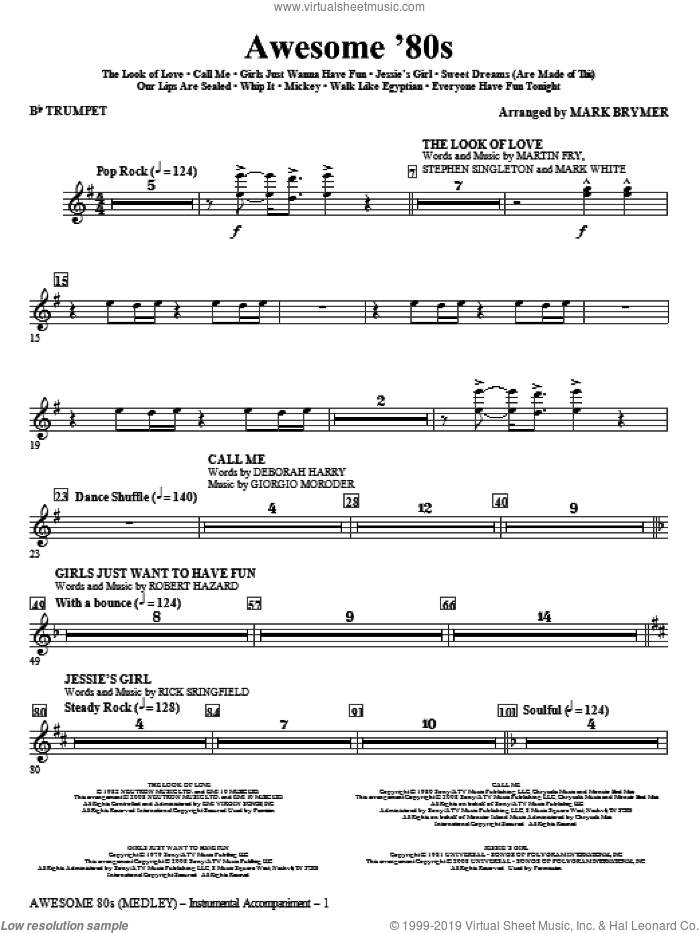 Awesome '80s (Medley) (complete set of parts) sheet music for orchestra/band by Mark Brymer, intermediate skill level