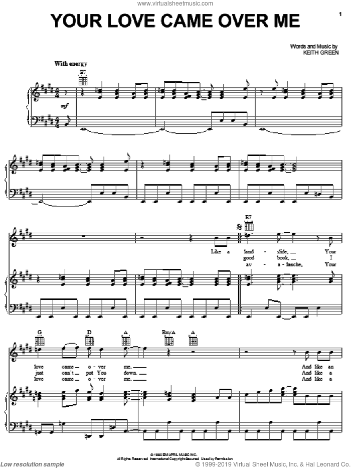Your Love Came Over Me sheet music for voice, piano or guitar by Keith Green and Todd Fishkind, intermediate skill level