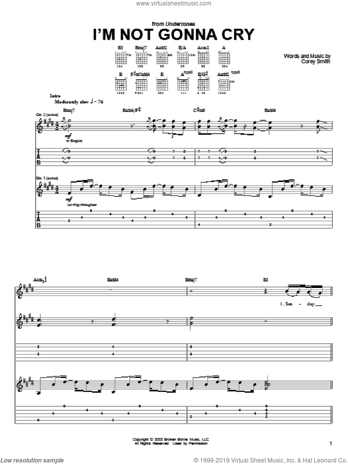 I'm Not Gonna Cry sheet music for guitar (tablature) by Corey Smith, intermediate skill level