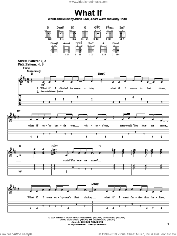 What If sheet music for guitar solo (easy tablature) by Jadon Lavik, Adam Watts and Andy Dodd, easy guitar (easy tablature)