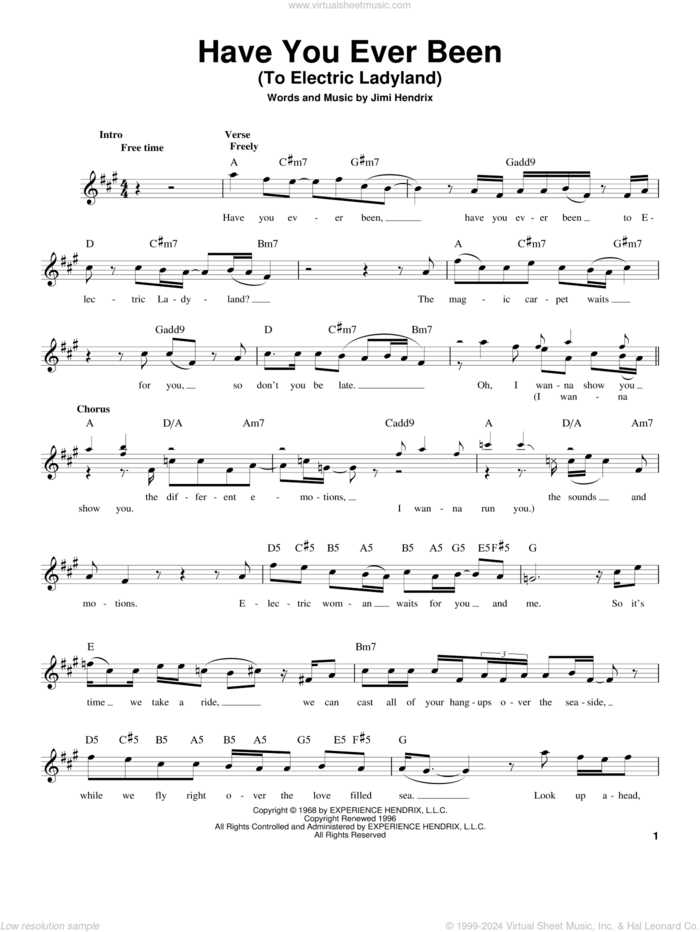 Have You Ever Been (To Electric Ladyland) sheet music for guitar solo (chords) by Jimi Hendrix, easy guitar (chords)