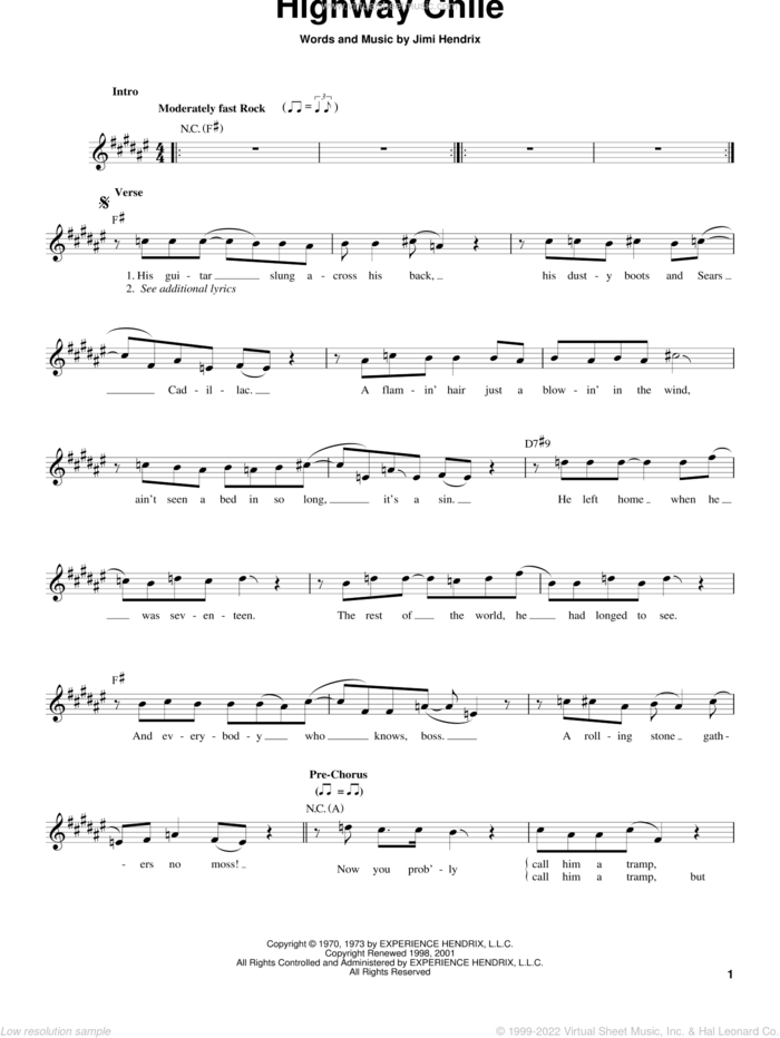 Highway Chile sheet music for guitar solo (chords) by Jimi Hendrix and Paul Gilbert, easy guitar (chords)