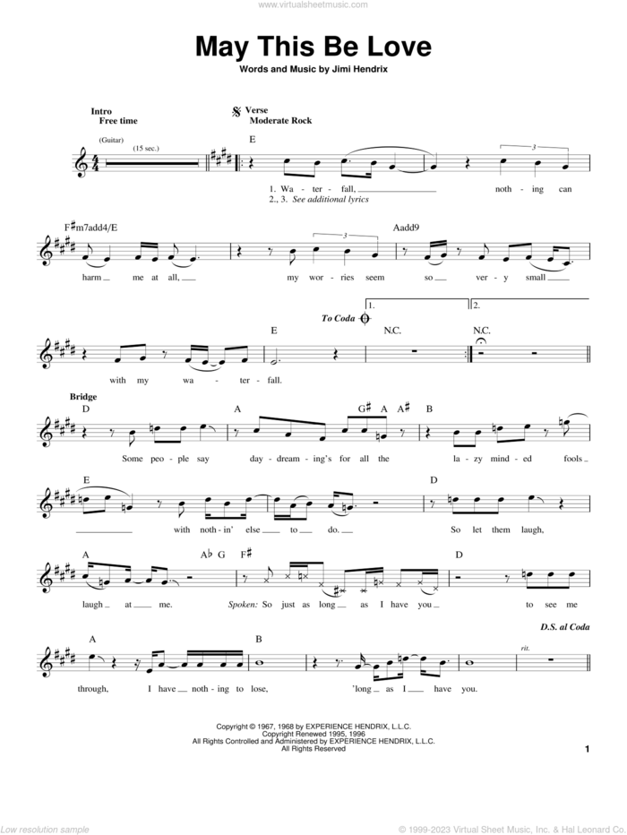 May This Be Love sheet music for guitar solo (chords) by Jimi Hendrix and The Pretenders, easy guitar (chords)