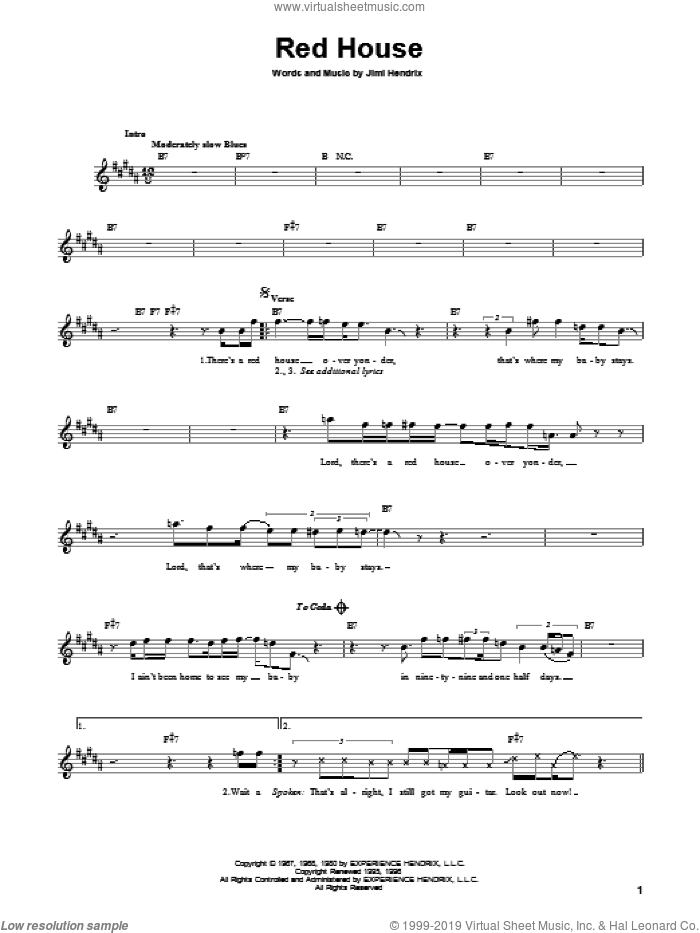 Red House sheet music for guitar solo (chords) by Jimi Hendrix, Buddy Miles and Joe Satriani, easy guitar (chords)
