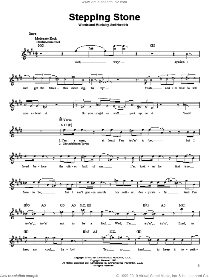 Stepping Stone sheet music for guitar solo (chords) by Jimi Hendrix, easy guitar (chords)