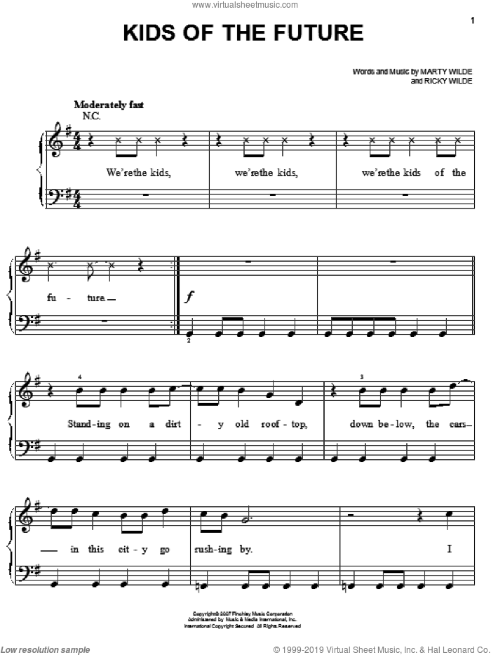 Kids Of The Future sheet music for piano solo by Jonas Brothers, Marty Wilde and Ricky Wilde, easy skill level