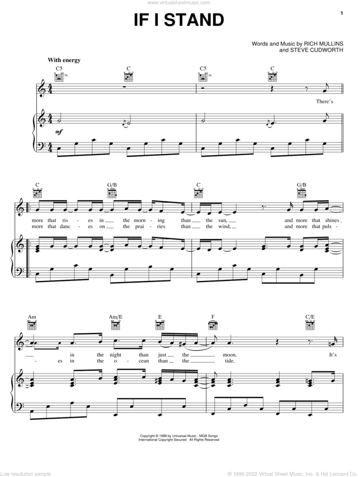 If I Stand sheet music for voice, piano or guitar by Rich Mullins and Steve Cudworth, intermediate skill level