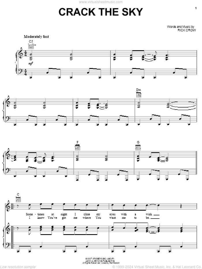 Crack The Sky sheet music for voice, piano or guitar by Mylon LeFevre and Rick Crow, intermediate skill level