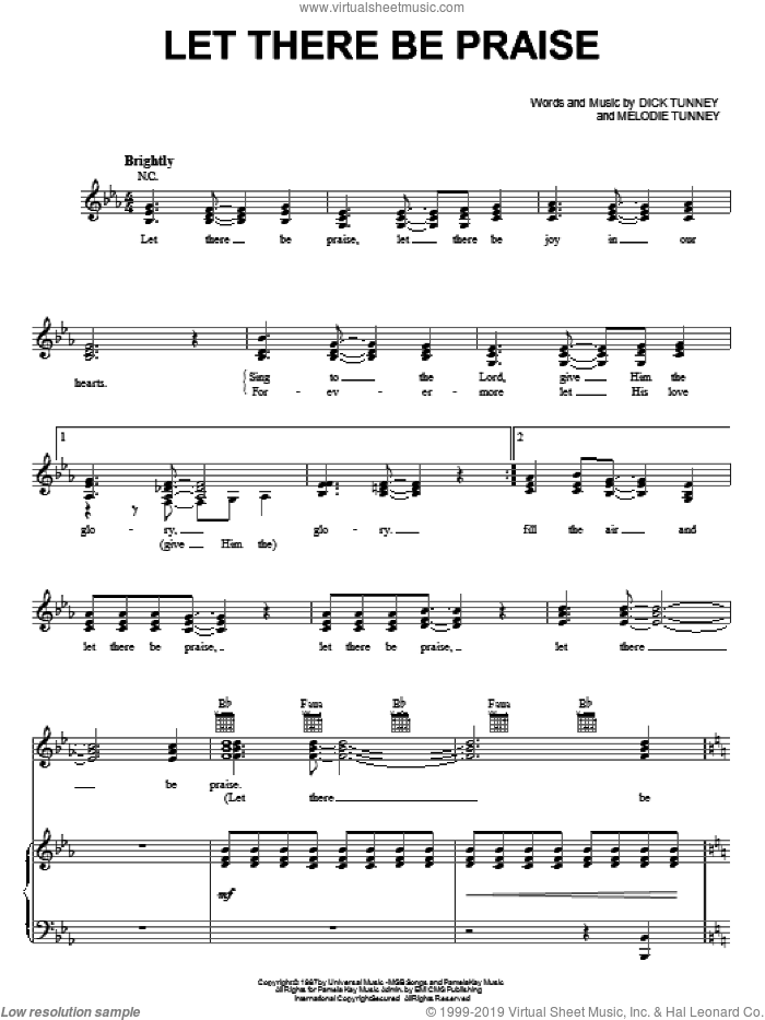 Let There Be Praise sheet music for voice, piano or guitar by Sandi Patty, Dick Tunney and Melodie Tunney, intermediate skill level
